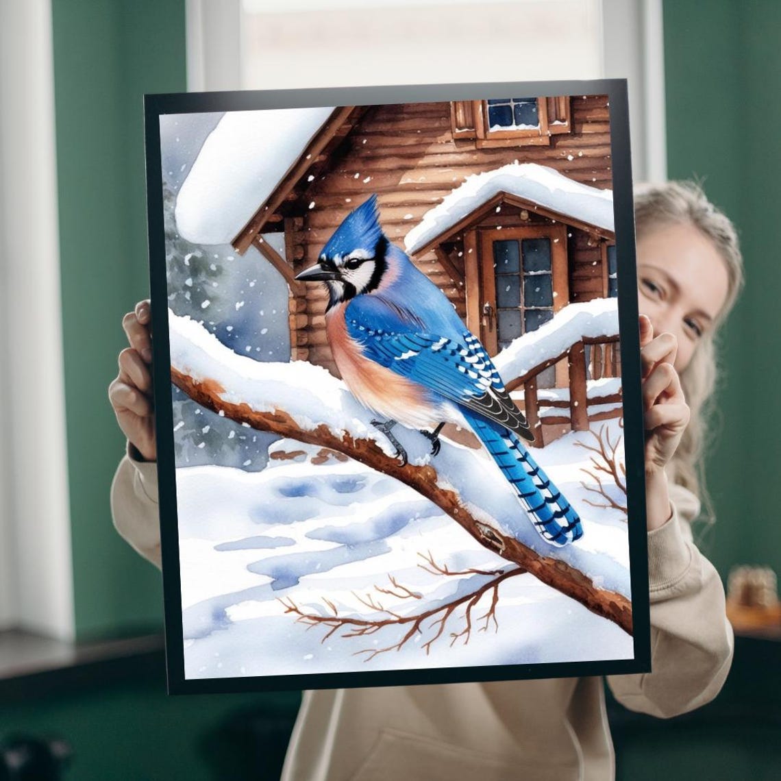Blue Jay Winter Scene Poster Print