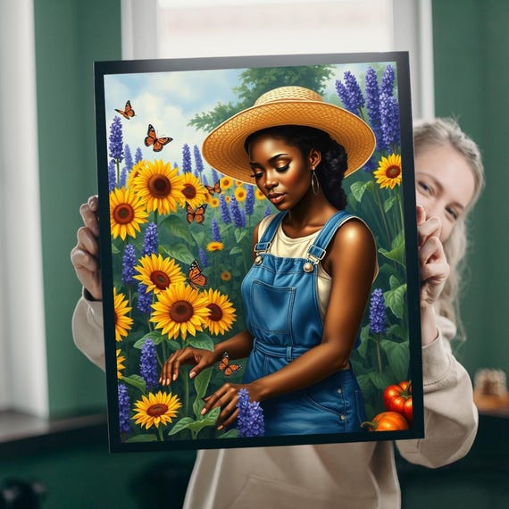 African Woman Jigsaw Puzzle Garden Scene Nature Lovers Gift