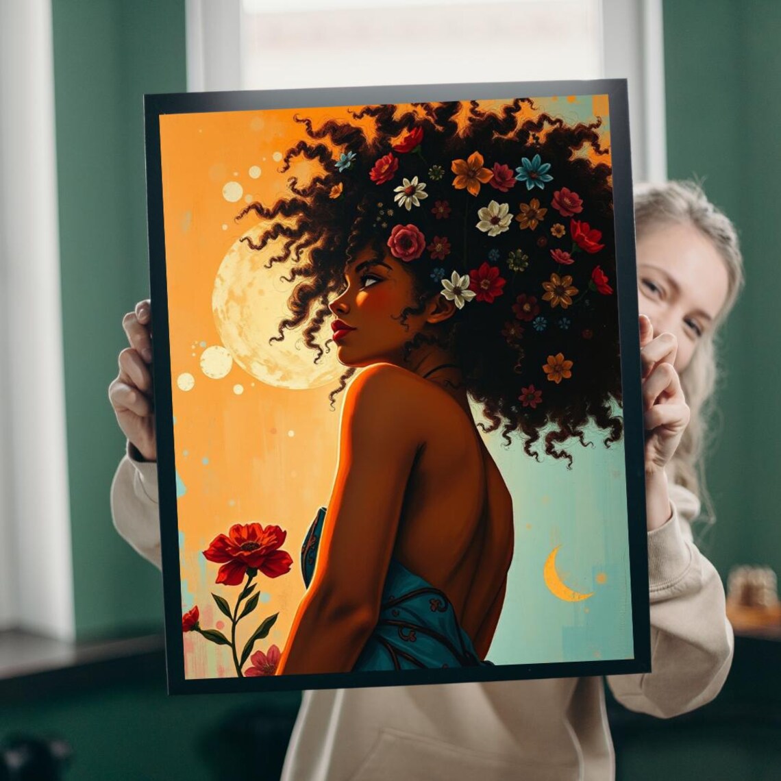 African Woman Art Print, Afrocentric Family Game Night