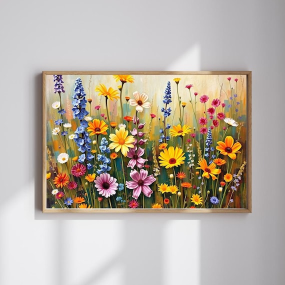 Bright Wildflower Meadow Daisies Delphinium Summer Garden Art Poster
