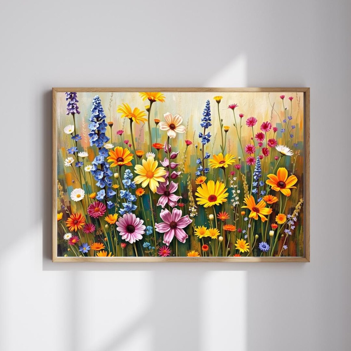 Bright Wildflower Meadow Daisies Delphinium Summer Garden Art Poster