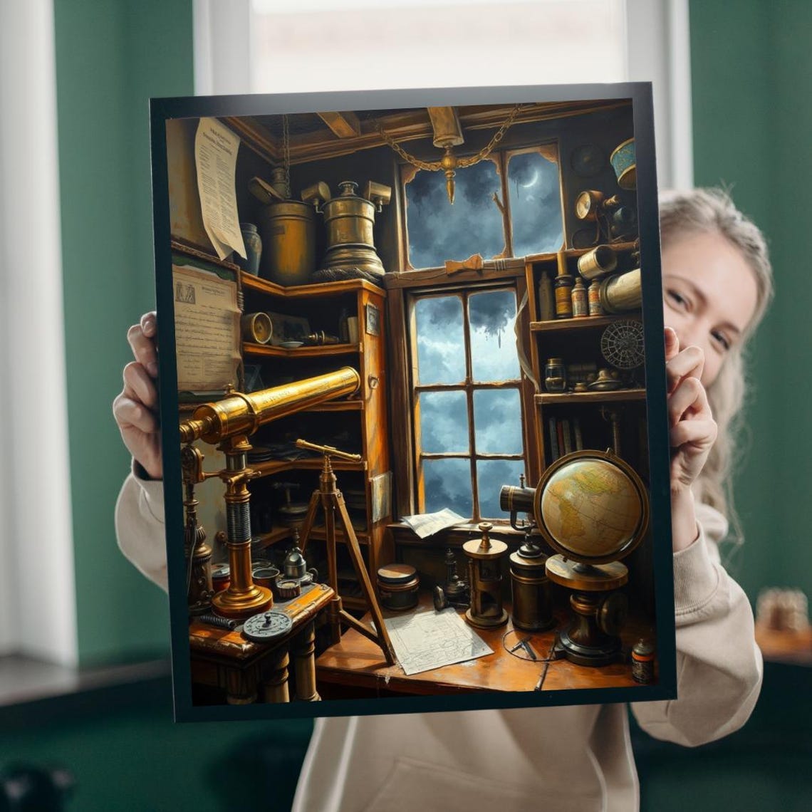 Steampunk Study Brass Telescope Globe Antique Explorer Room Poster