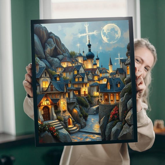 Moonlit Mountain Village Jigsaw Puzzle Elegant Adult Hobby