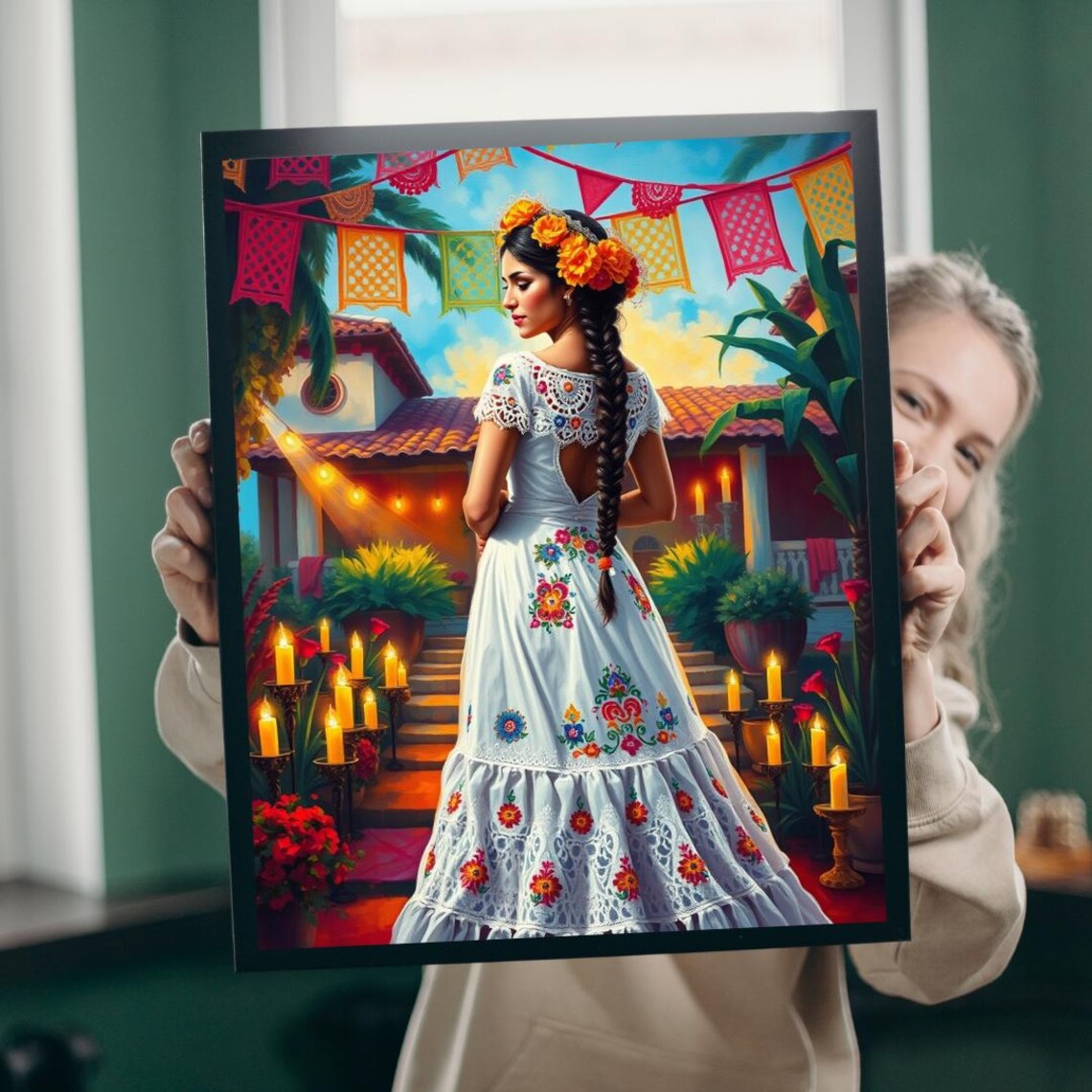 Mexican Bride Otomi Wedding Dress Design, Art Print