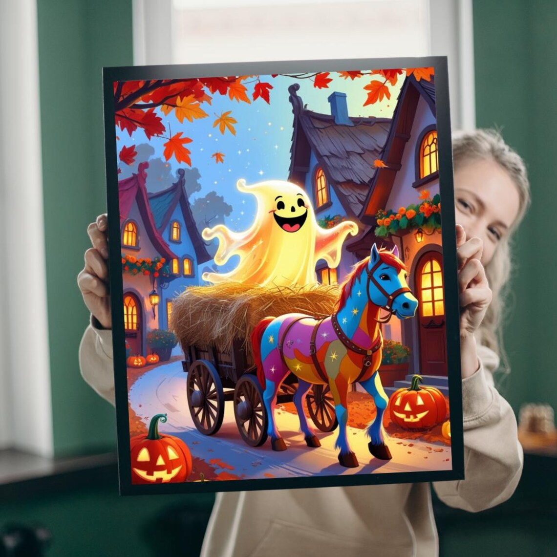 Smiling Hayride Jigsaw Puzzle Whimsical Halloween Folk Art
