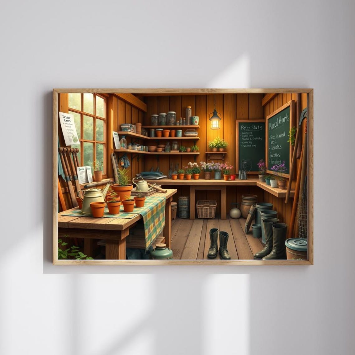 Rustic Garden Shed Potting Bench Cottage Workshop Scene Poster
