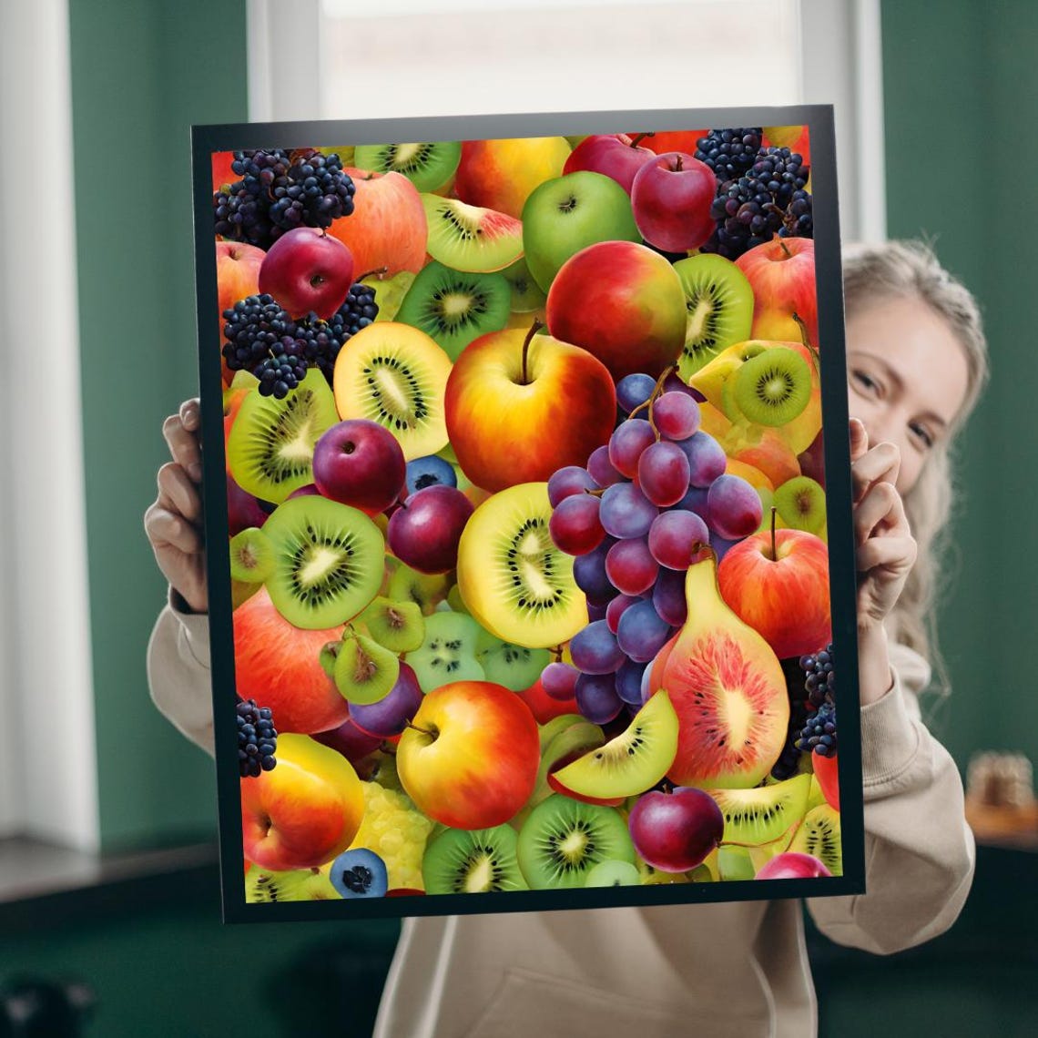 Colorful Fruit Collage Jigsaw Puzzle Bright Kitchen Fruit Poster