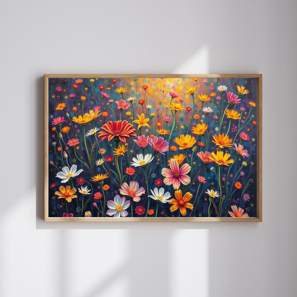 Wildflower Meadow Starry Night Dusk Colorful Bloom Field Print