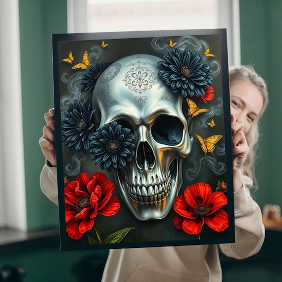 Gothic Skull Floral Art Print, Day Of The Dead