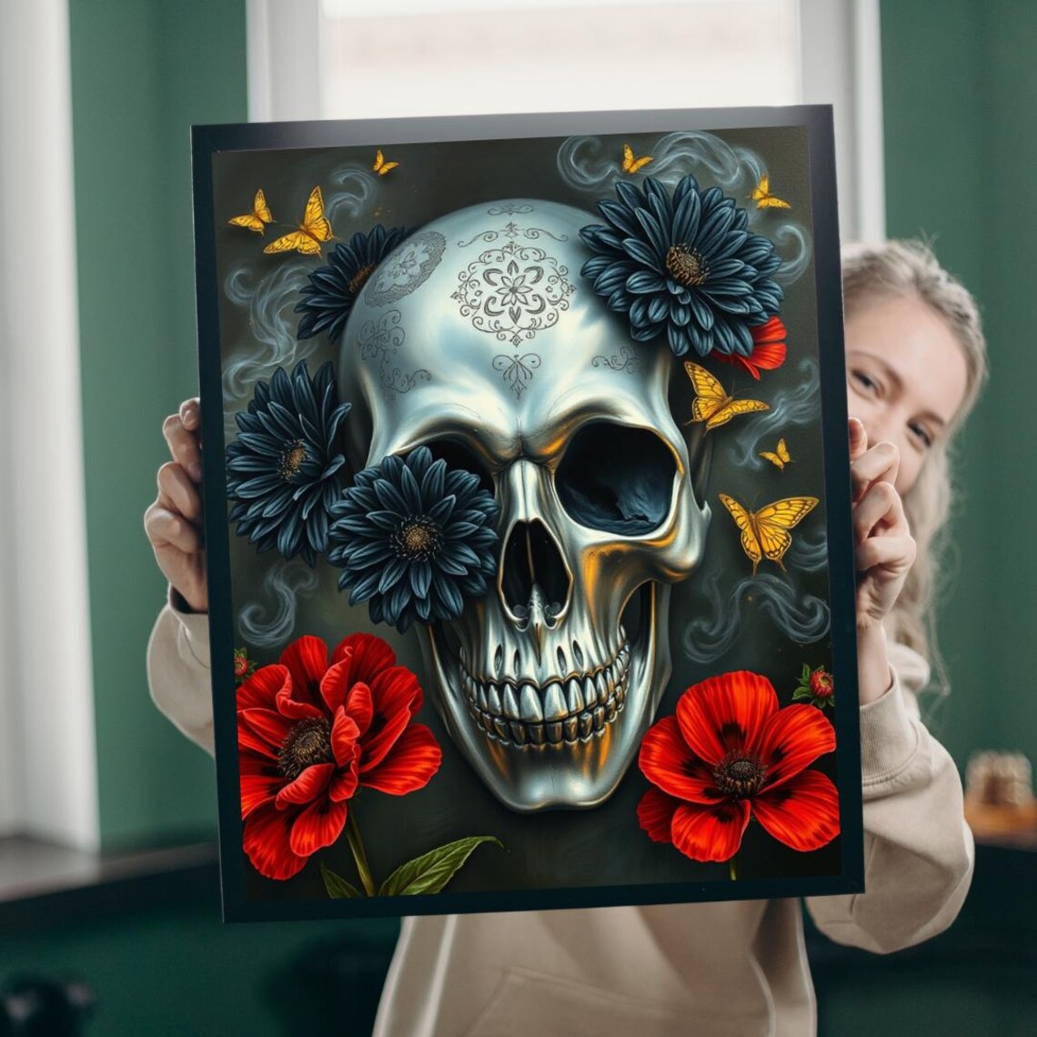 Gothic Skull Floral Art Print, Day Of The Dead