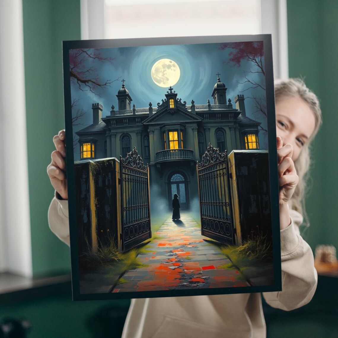 Gothic Mansion Puzzle Decaying House Under Full Moon Halloween Decor