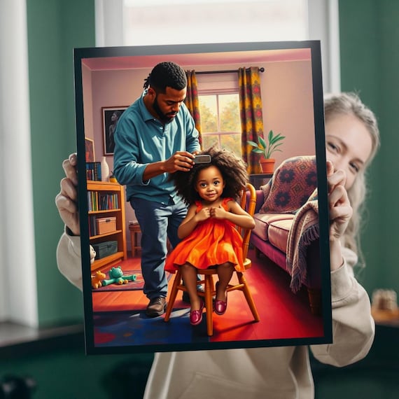 Sweet Father Daughter Hair Time Bonding Warm Home Portrait Poster
