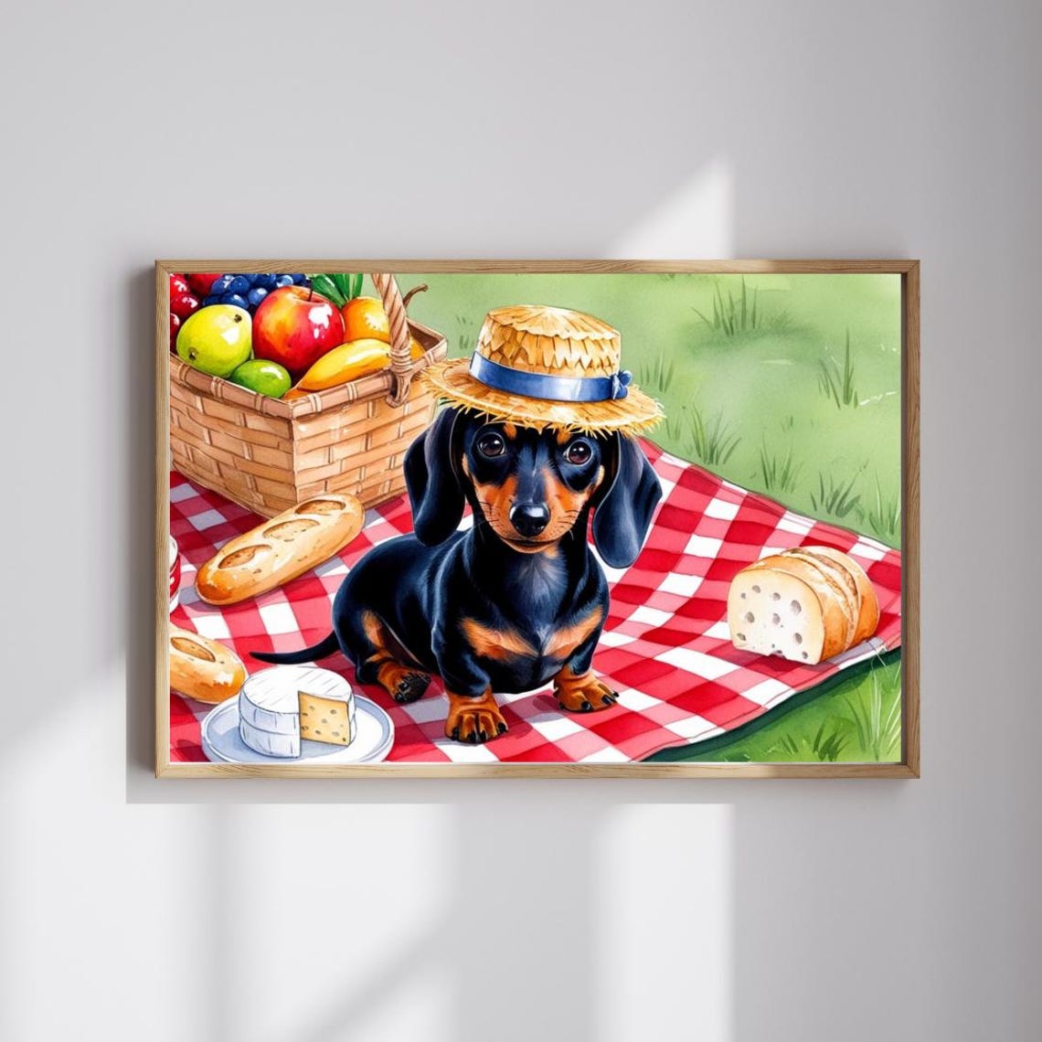 Dachshund Puppy Picnic With Straw Hat Cute Summer Art Poster