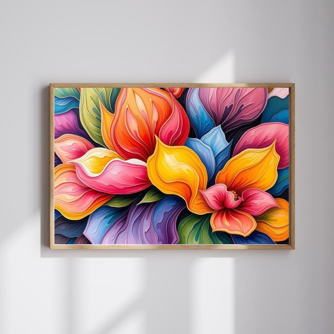 Lush Vibrant Abstract Flowers Pink Yellow Purple Modern Poster