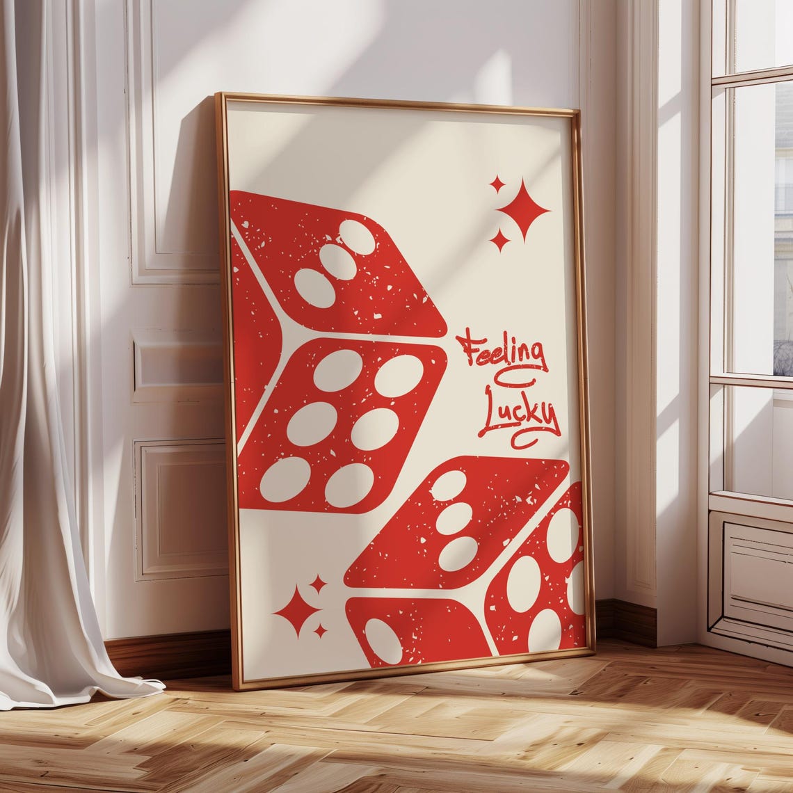 Feeling Lucky Red Dice Retro Casino Sparkle Wall Decor Poster - Image 4
