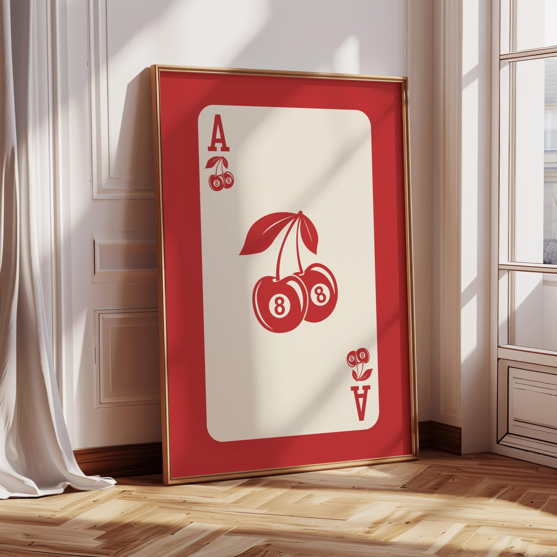 Red Ace Of Cherries Magic 8 Ball Lucky Playing Card Retro Game Poster - Image 4