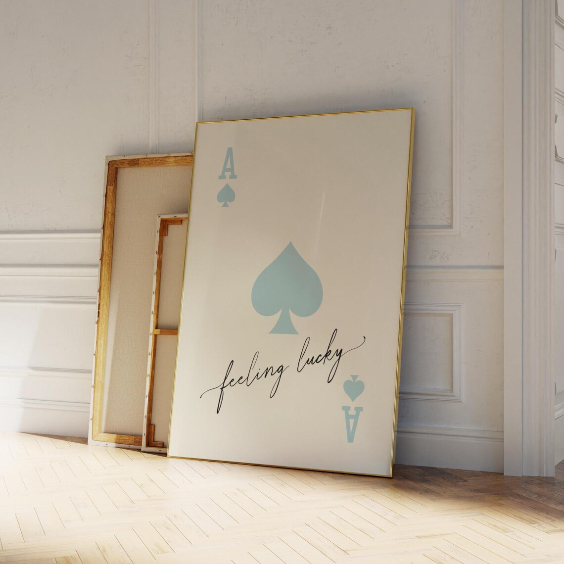 Dusty Blue Ace Of Spades Feeling Lucky Playing Card Trendy Wall Poster - Image 3