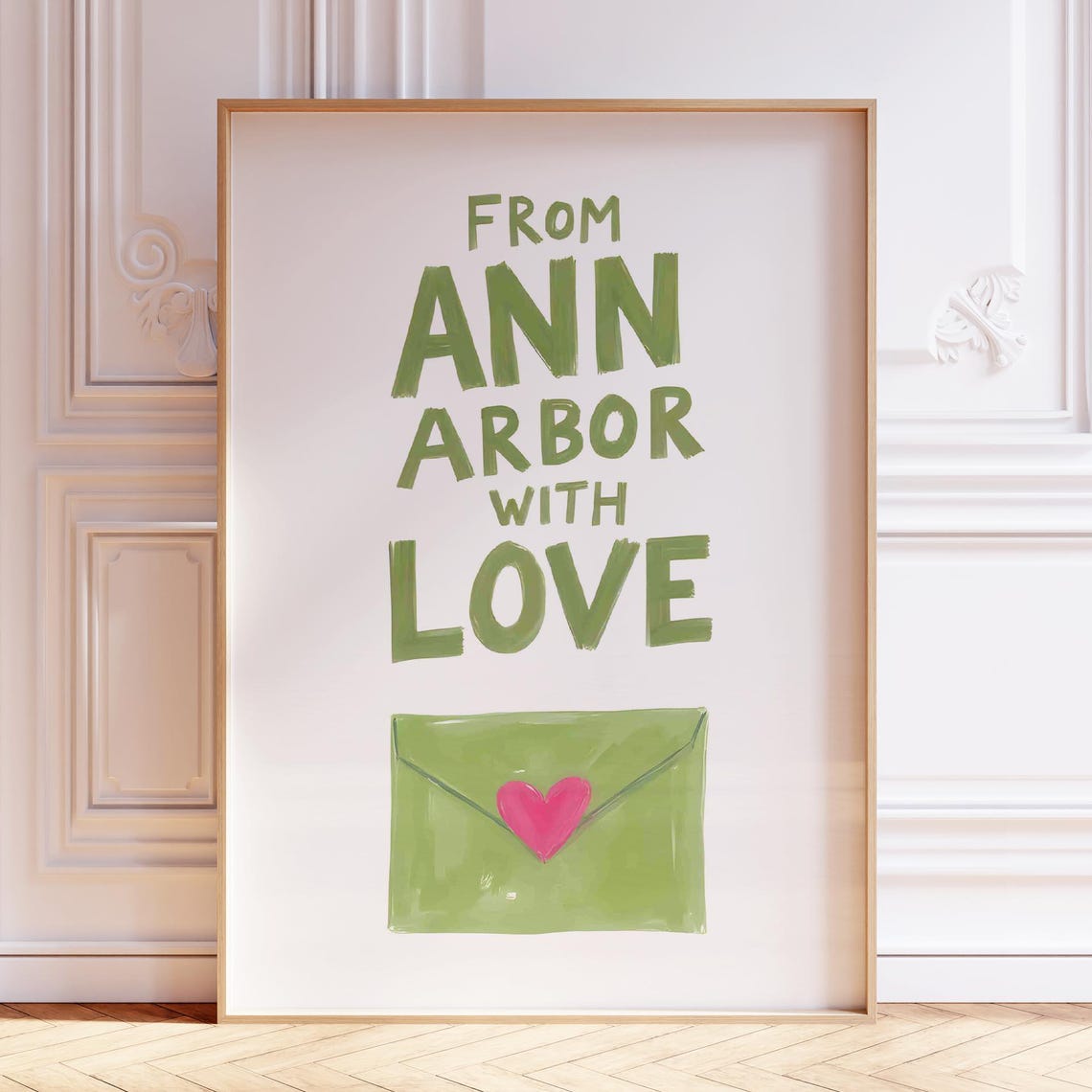 From Ann Arbor With Love Green Envelope Note Hand Drawn Wall Art