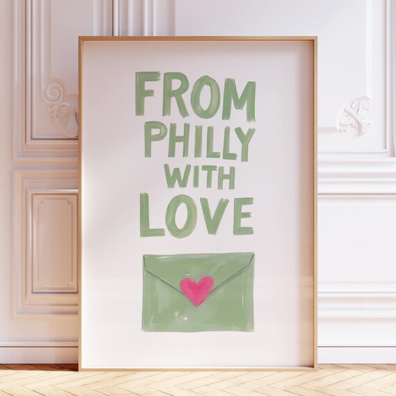 From Philly With Love Preppy Sage Green Envelope Heart Wall Art