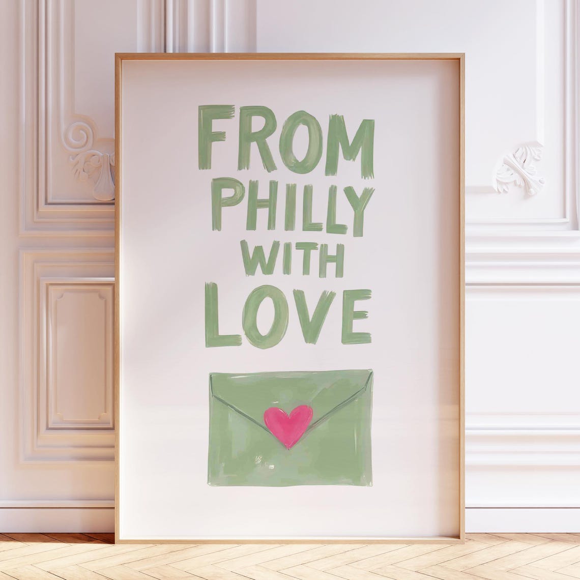 From Philly With Love Preppy Sage Green Envelope Heart Wall Art