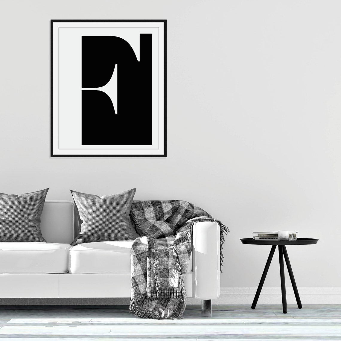 Initial Letter Monochrome Art Oversized Serif Letter On Black Poster - Image 3