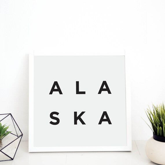 Alaska Spaced Letter Typography Minimalist Black White Square Poster