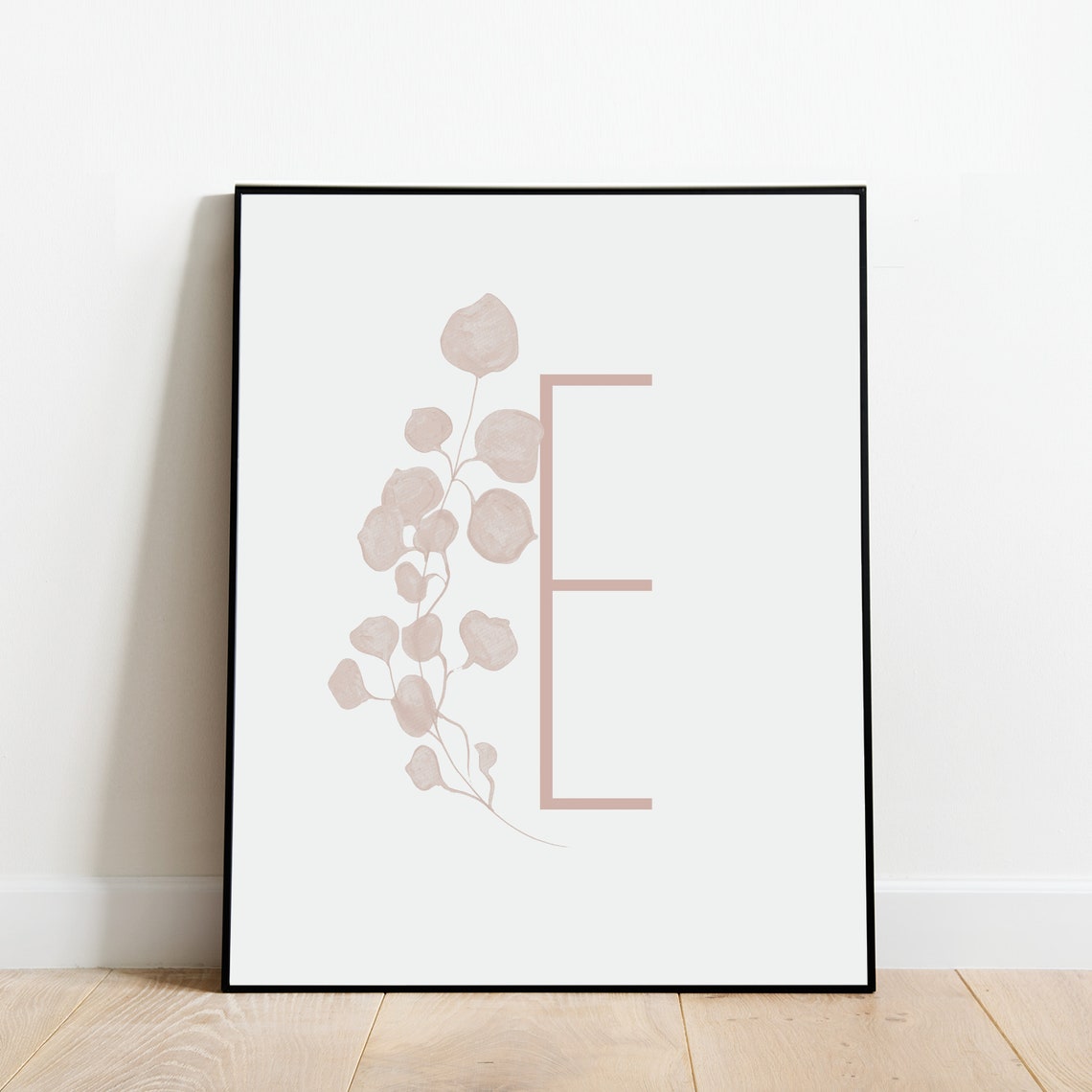 Monogram Letter E Gray Eucalyptus Botanical Initial Framed Art Print - Image 2