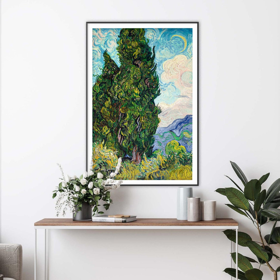Vincent van Gogh Cypresses Beneath a Swirling Sky Landscape Poster - Image 2
