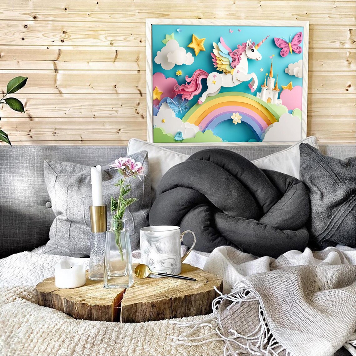 Unicorn Nursery Fantasy Castle Wall Art Print - Image 4
