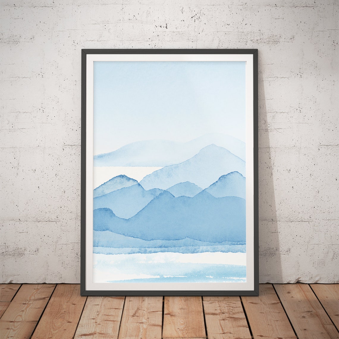 Soft Blue Mountains Over Calm Water Serene Watercolor Poster