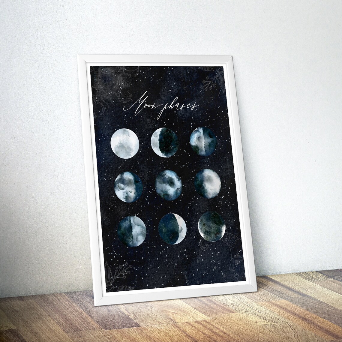 Moon Phases Print, Celestial Watercolor Poster - Image 4