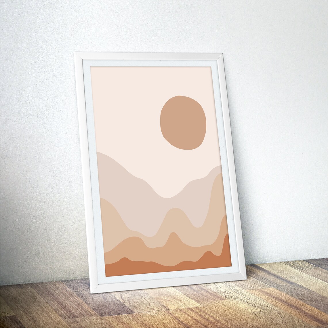Blush Cream Layered Desert Dunes Round Sun Abstract Landscape Poster - Image 4