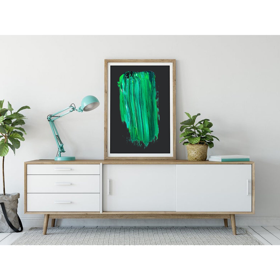Emerald Green Paint Stroke Brushstroke Abstract Art on Black Poster - Image 3