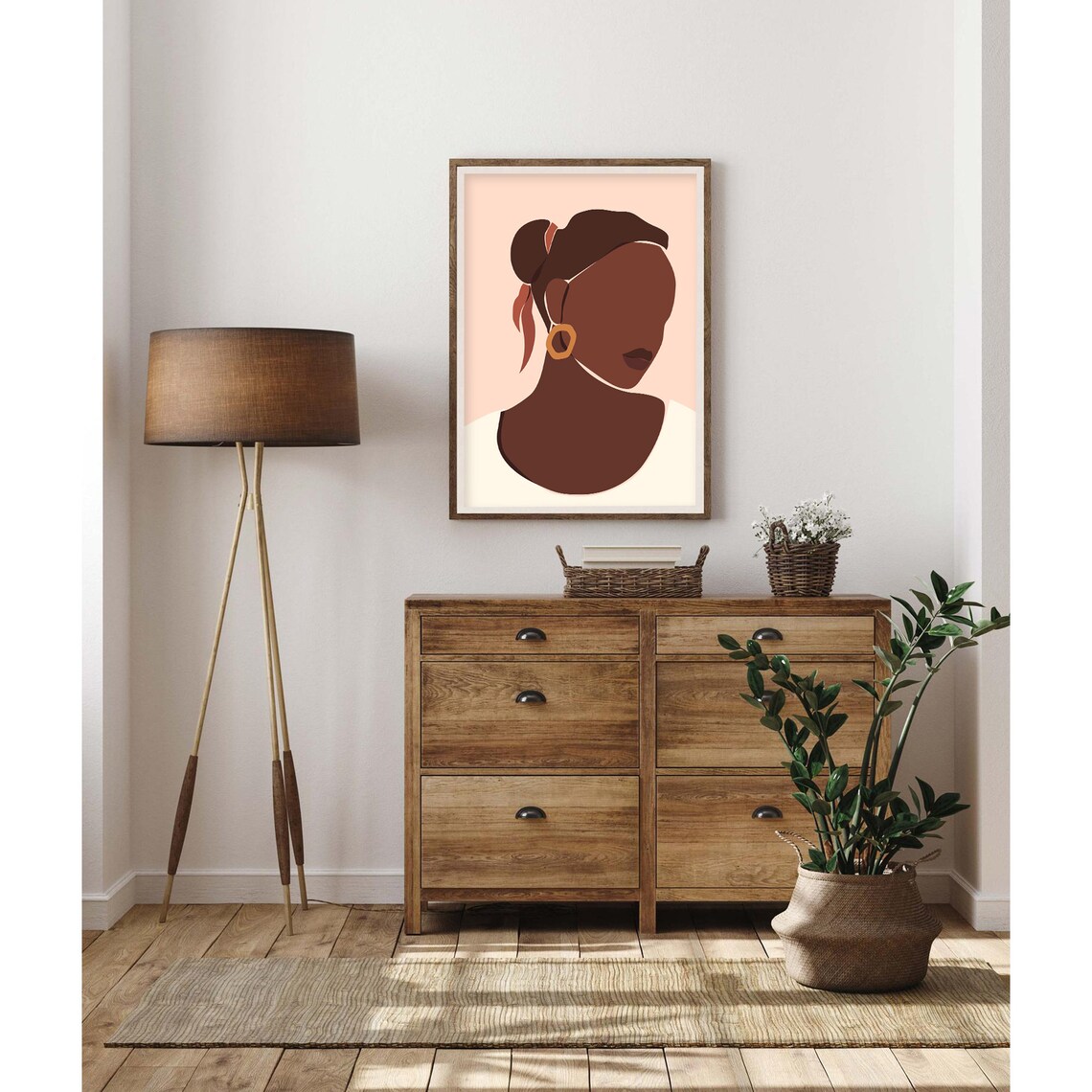 Black Woman with Gold Hoop Earring Profile Portrait Art Poster - Image 2