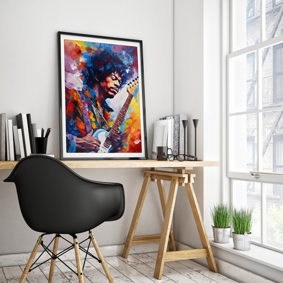 Jimi Hendrix Electric Guitar Abstract Colorful Music Legend Poster - Image 3