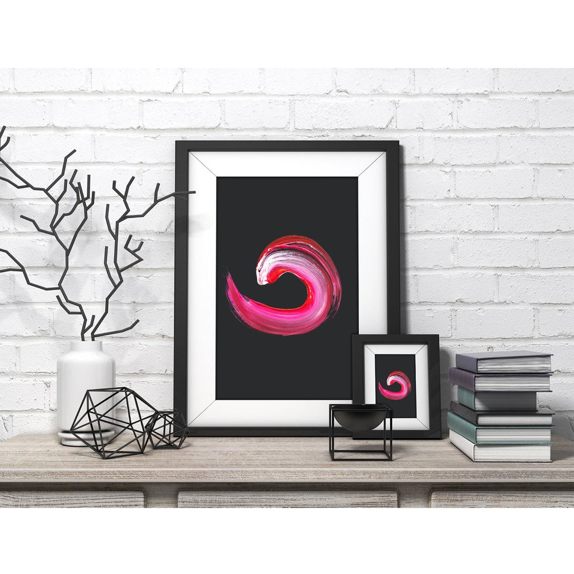 Pink Swirl Brush Stroke Wave Abstract Modern Statement Poster - Image 4