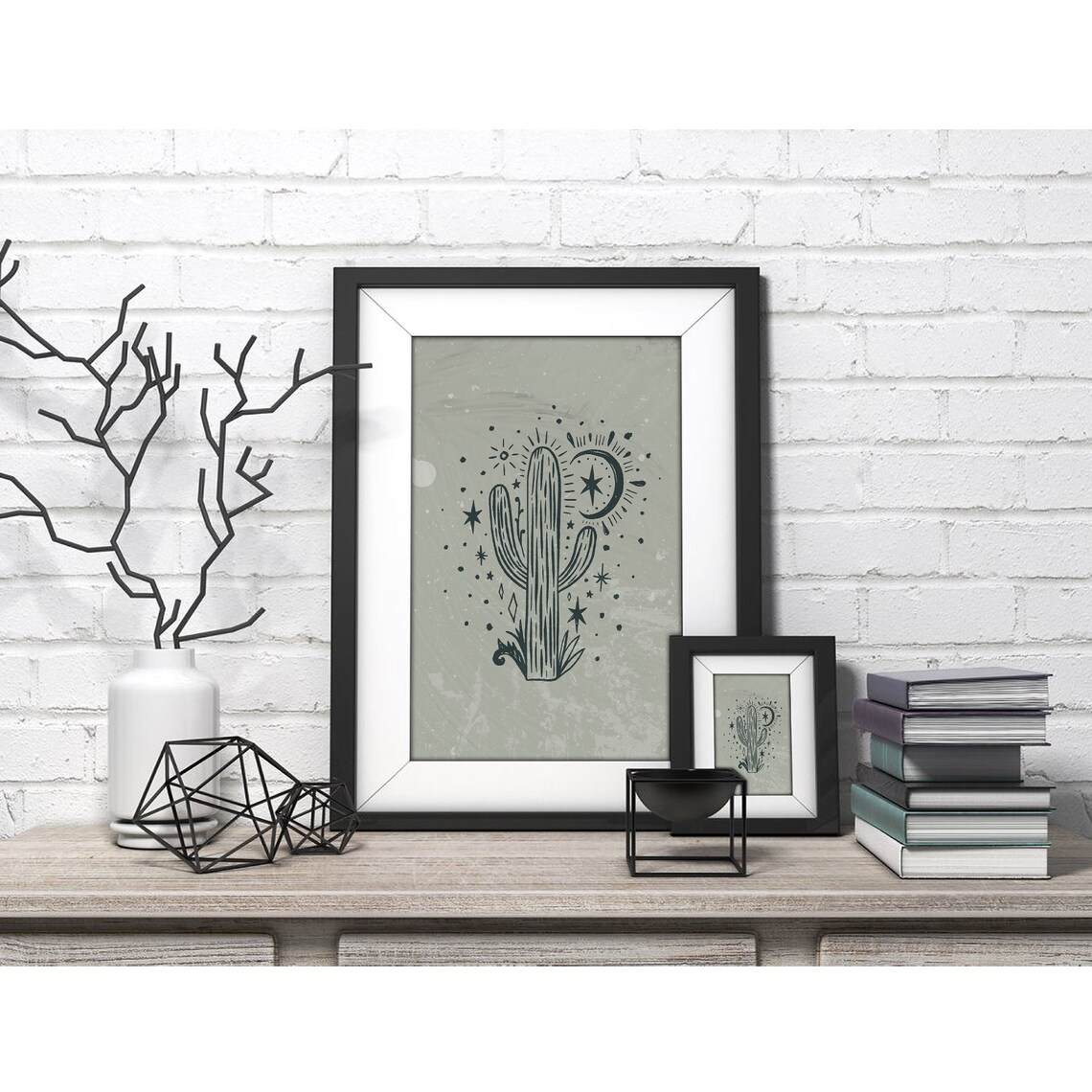 Sage Green Cactus with Sun Moon Stars Celestial Poster for Modern Home Decor - Image 4