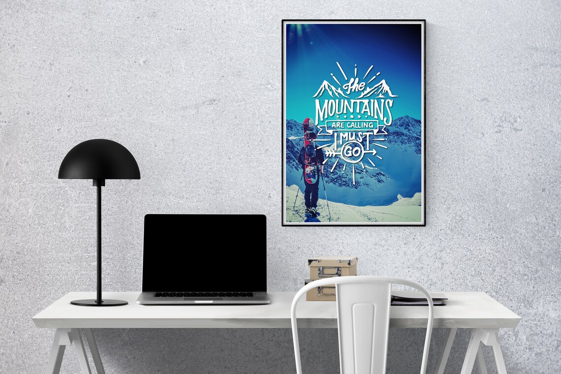 The Mountains Are Calling Skiing Snowboarding Art Print - Image 2