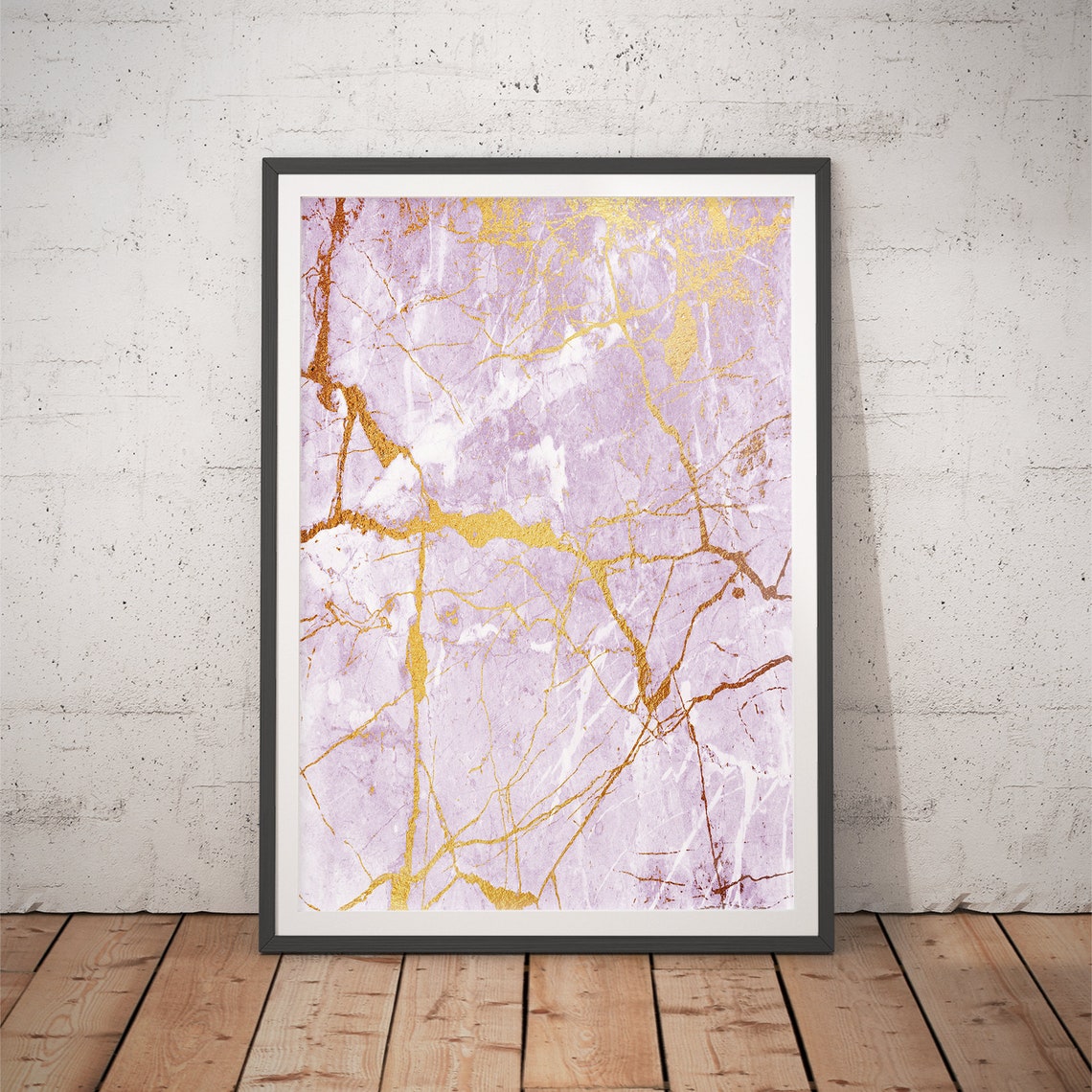 Lavender White Marble Gold Web Vein Glam Abstract Art Poster