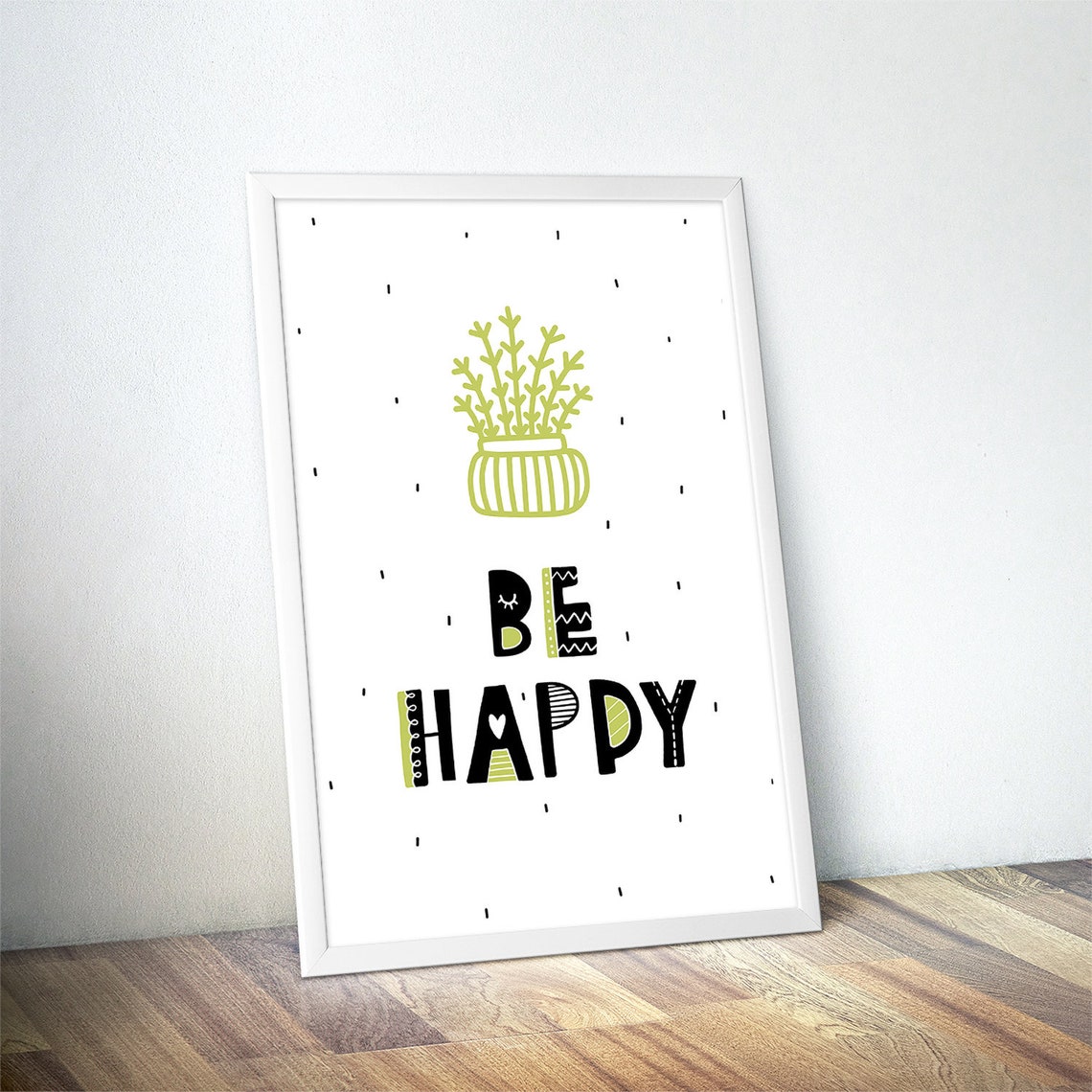 Be Happy Potted Plant Nursery Poster Minimalist Botanical Room Art - Image 4