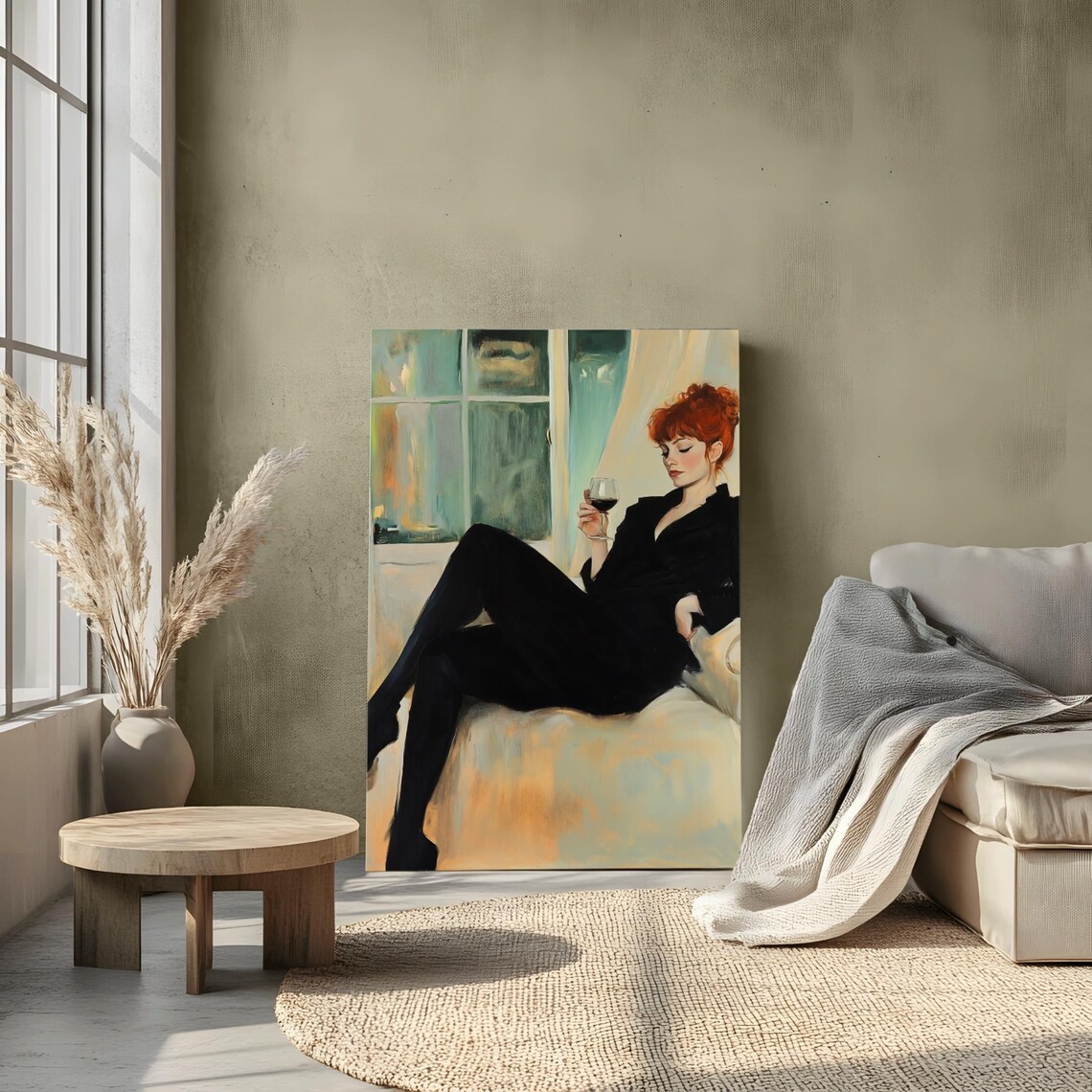 Women Drinking Wine, Vintage Abstract Painting - Image 2
