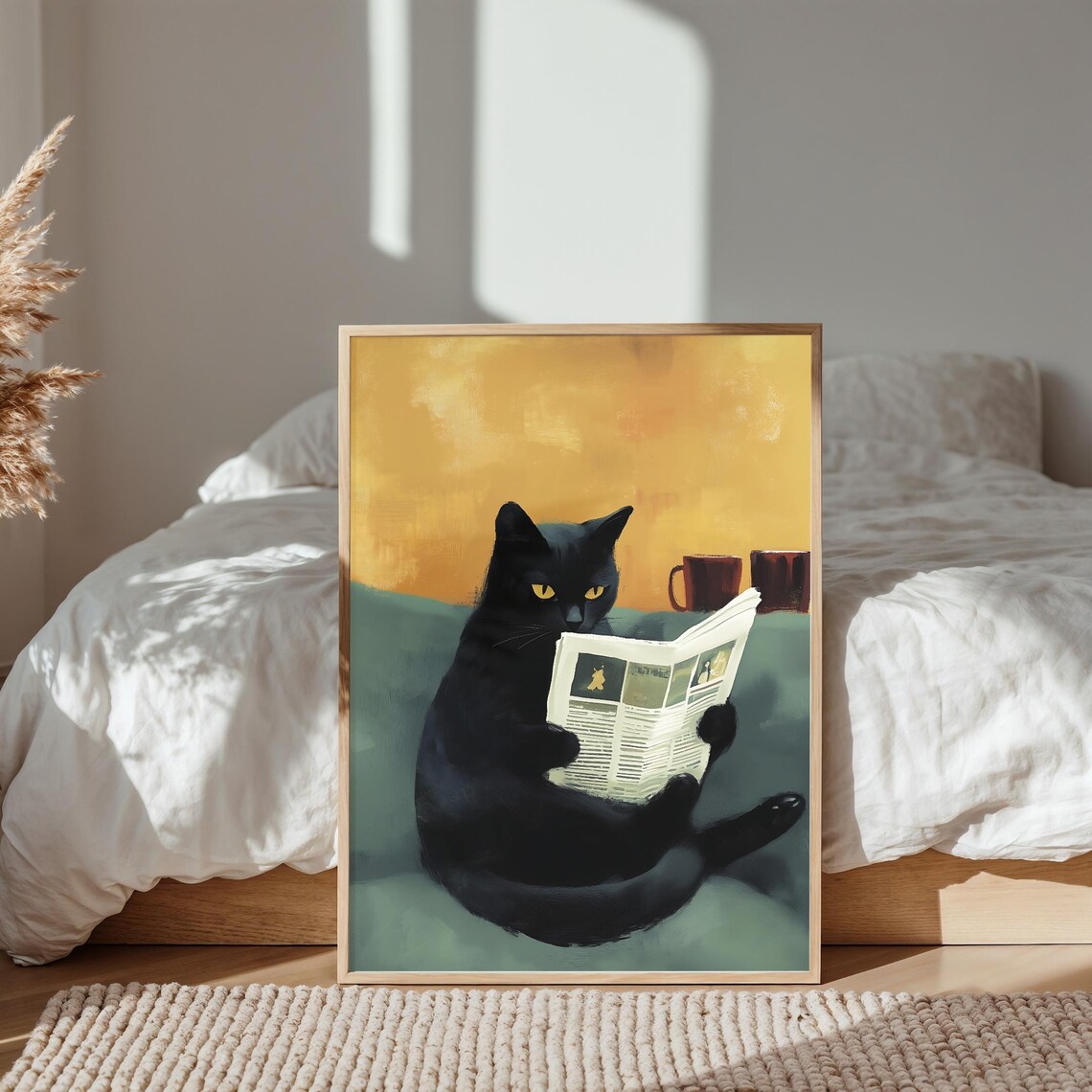 Cat Reading Newspaper, Abstract Beach Decor - Image 4