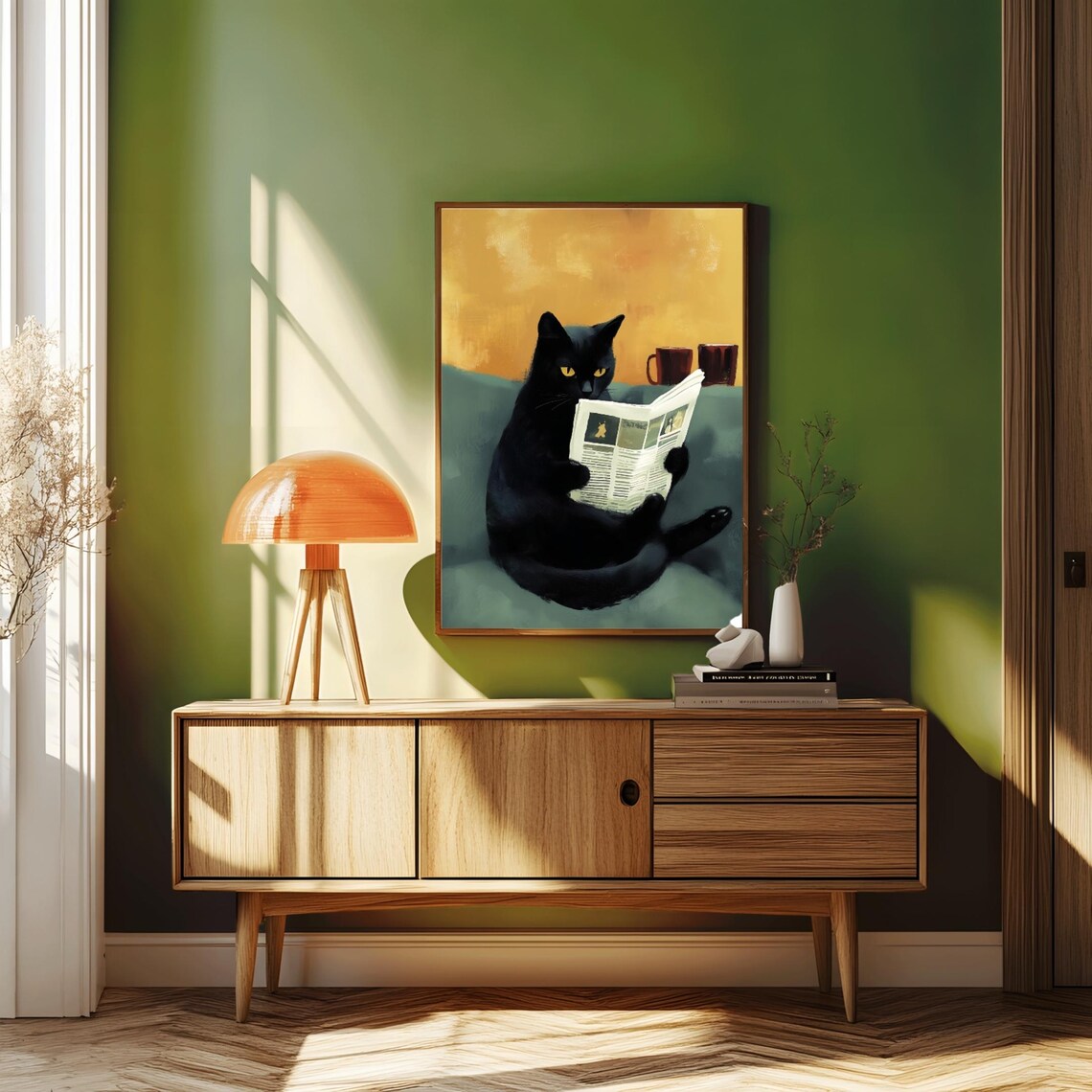 Cat Reading Newspaper, Abstract Beach Decor - Image 3