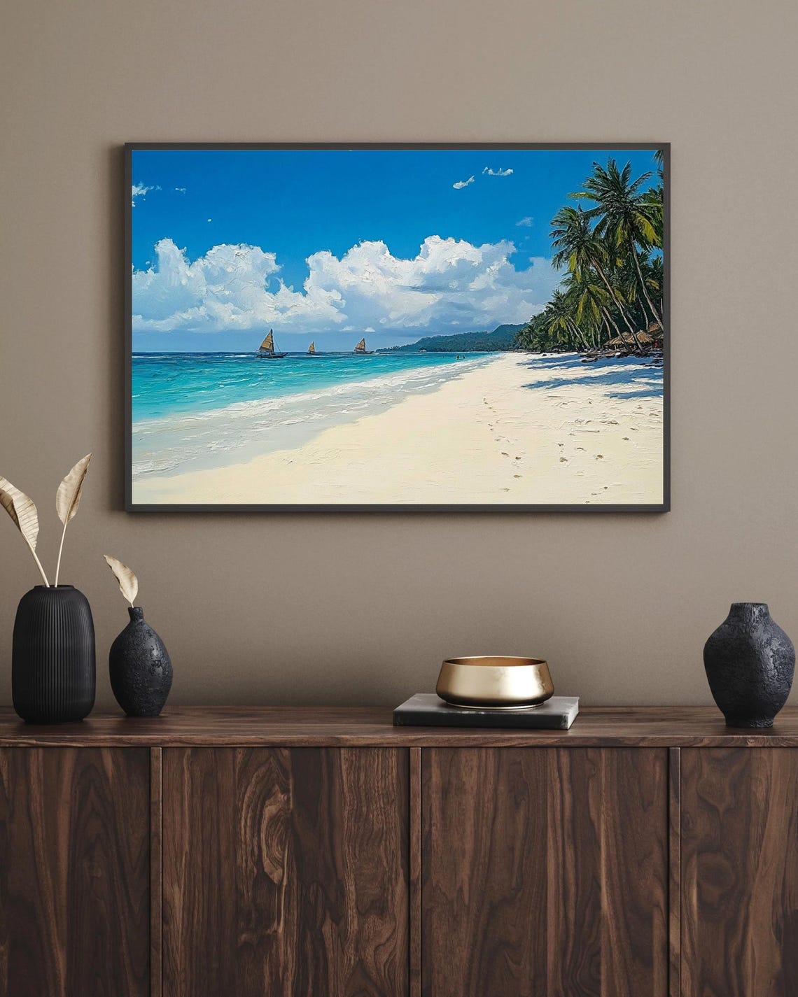 Tropical White Sand Beach Impasto Oil Painting Coastal Art Poster - Image 2
