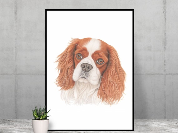 Cavalier King Charles Spaniel Wall Art Animal Dog Print Colour Pencil Sketch Poster Modern