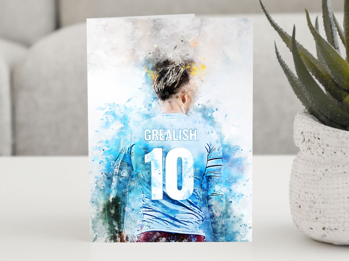 Jack Grealish Number 10 Footballer Blue Splatter Watercolor Art Print