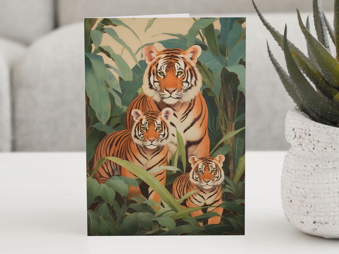 Tiger Family Greeting Card Poster Cute Mother And Cubs Jungle Art Animal Gift