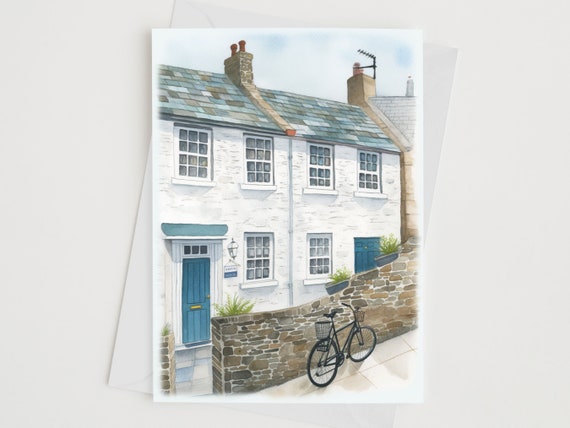 Seaside Row Houses Watercolor Art Print