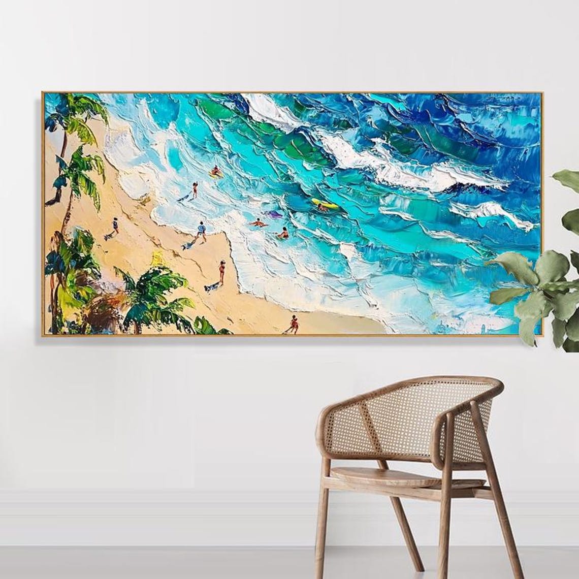 Turquoise Beach Aerial View With Surfers Summer Coast Poster