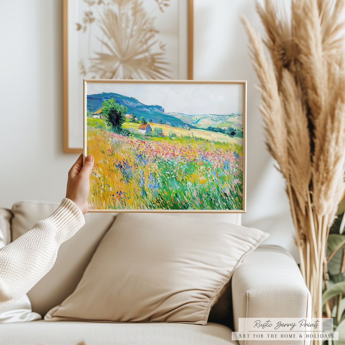 Vibrant Wildflower Meadow With Farmhouse And Blue Hills Summer Poster - Image 2